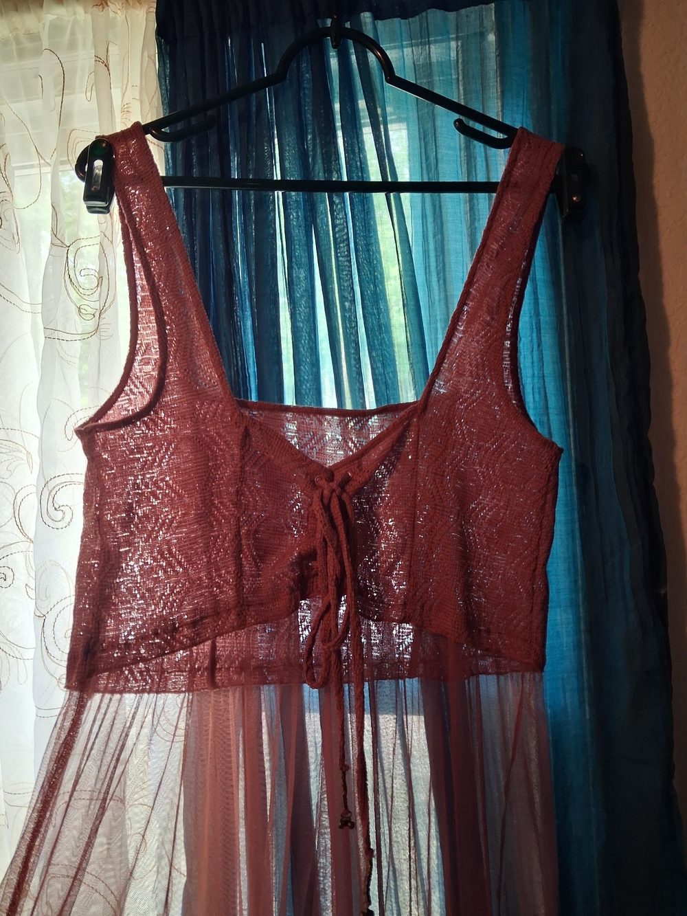 Free People Sheer Lace Tie-Front Dress in Rose